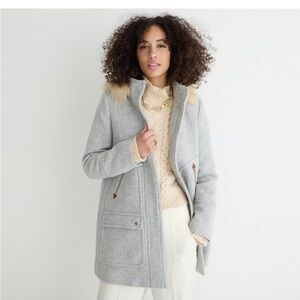 J.Crew Coat Womens 2 Chateau Parka Italian Wool Faux Fur Hooded Jacket Gray